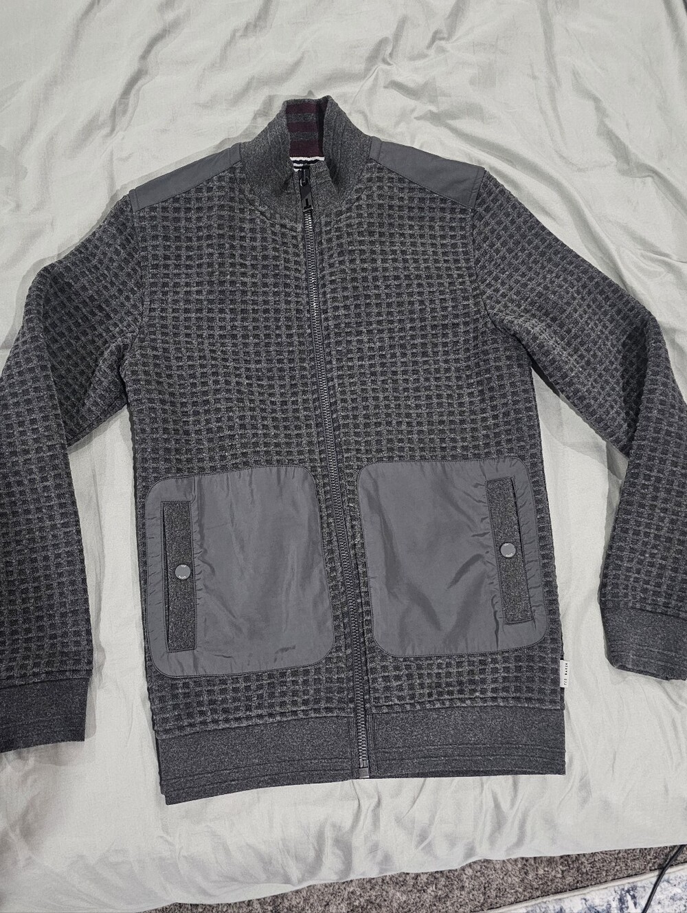 Ted Baker Narn Waffle Knit Quilted Full Zip Up Jacket Sweater Size One Mens